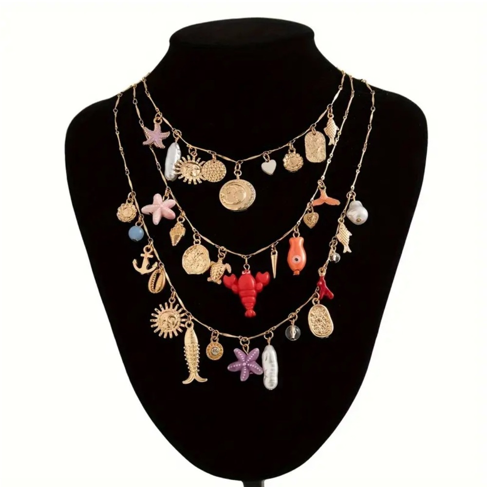 Long Multilayered Seaside Charm Necklace - Picture 5 of 9